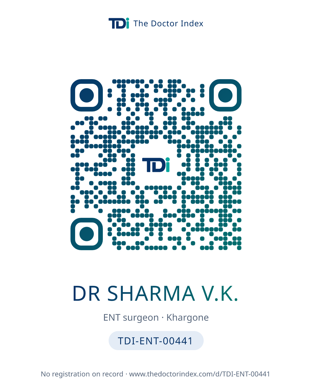 QR card for Dr Sharma V.K., TDI-ENT-00441