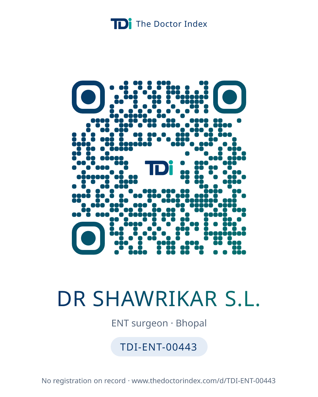 QR card for Dr Shawrikar S.L., TDI-ENT-00443
