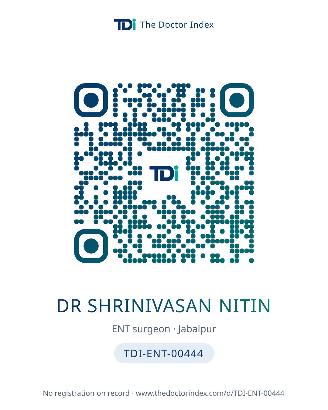 QR card for Dr Shrinivasan Nitin, TDI-ENT-00444