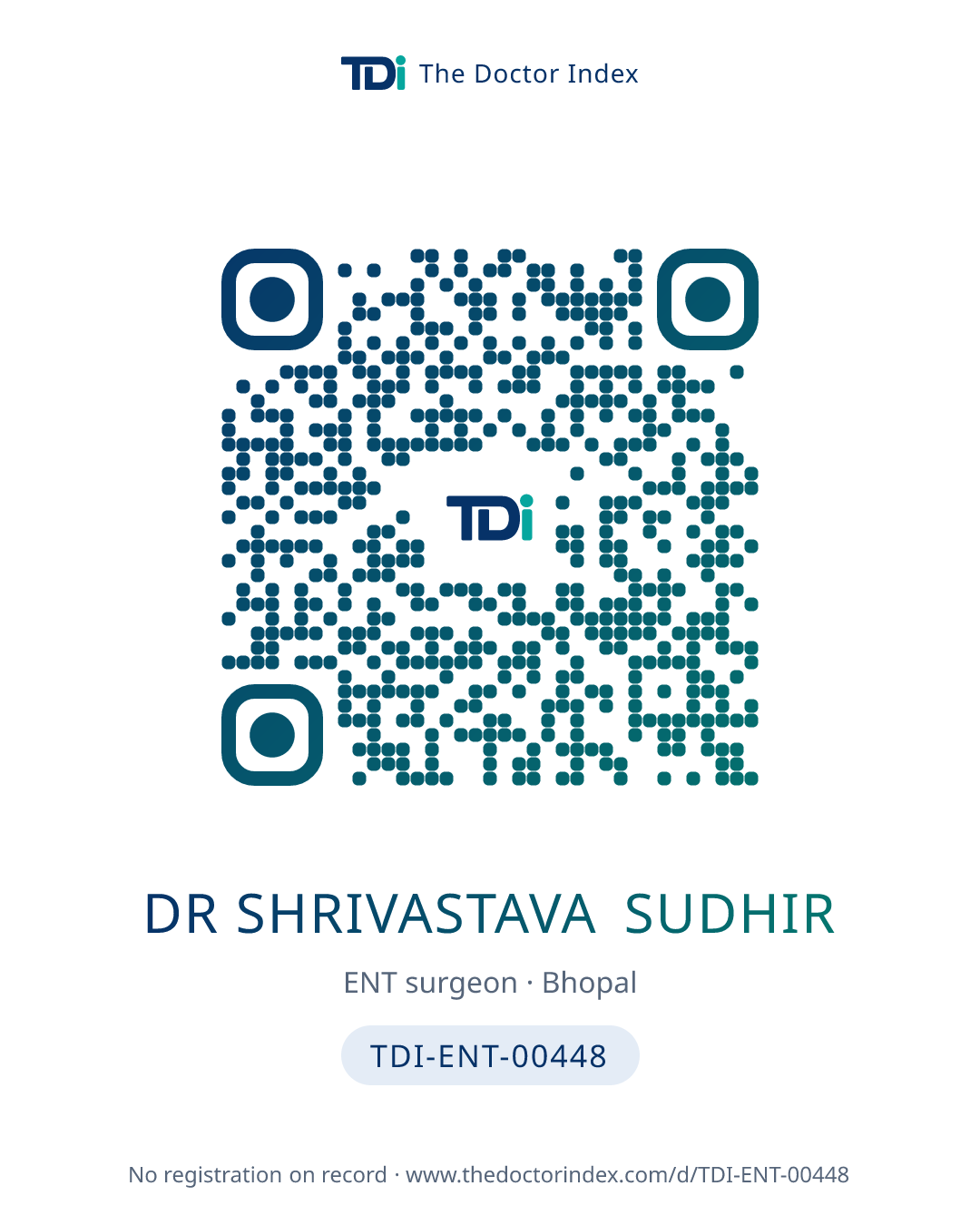 QR card for Dr Shrivastava Sudhir, TDI-ENT-00448