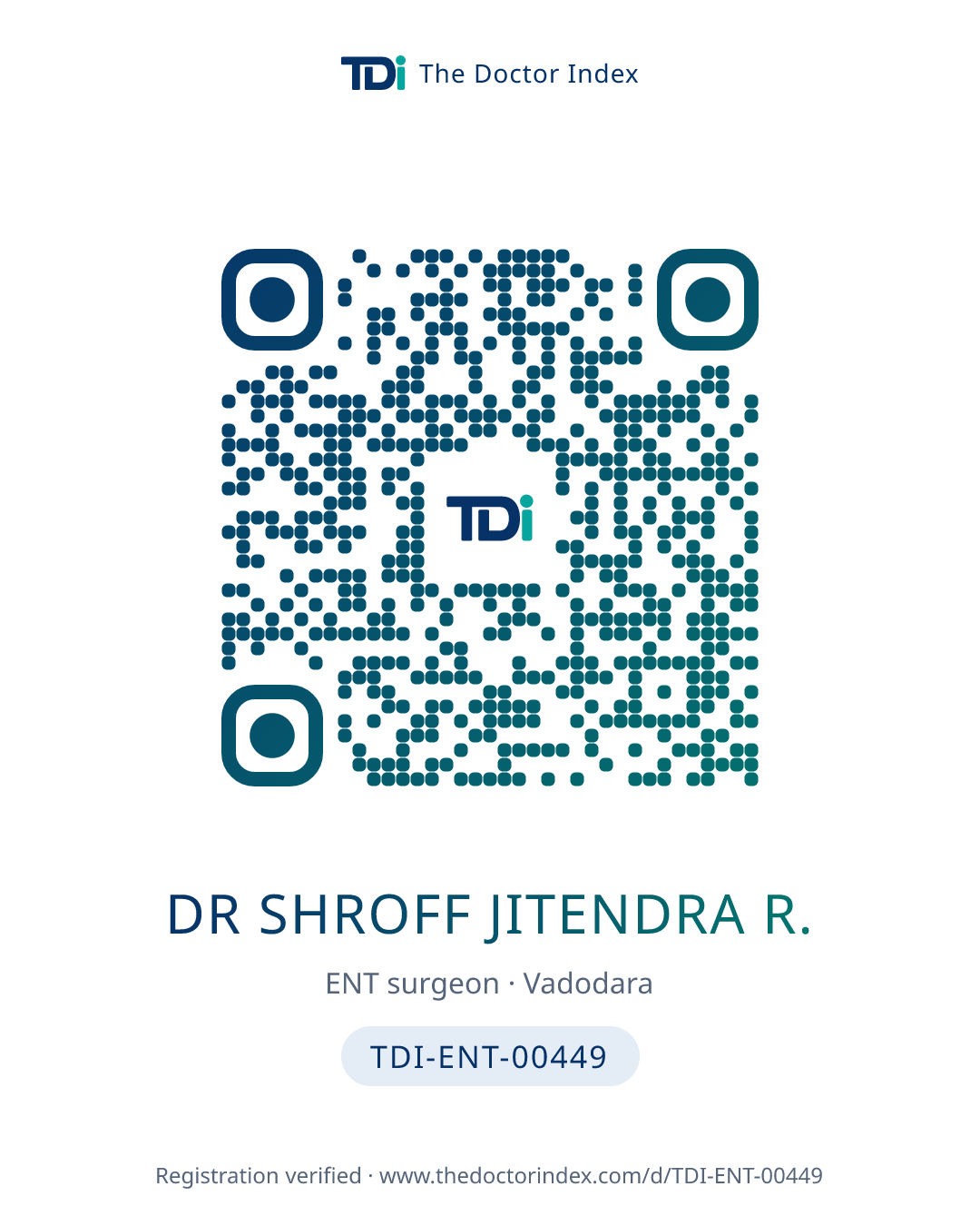 QR card for Dr Shroff Jitendra R., TDI-ENT-00449