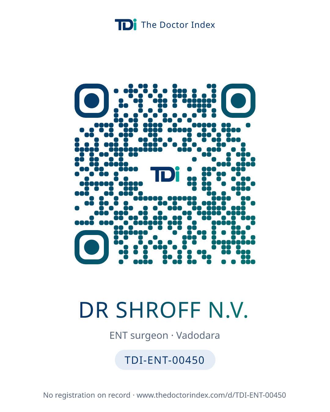 QR card for Dr Shroff N.V., TDI-ENT-00450