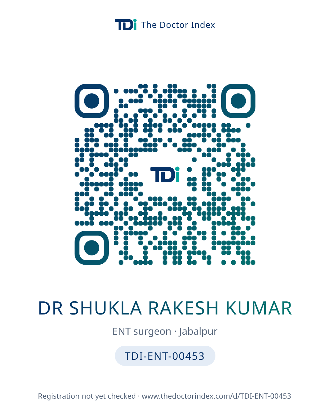 QR card for Dr Shukla Rakesh Kumar, TDI-ENT-00453