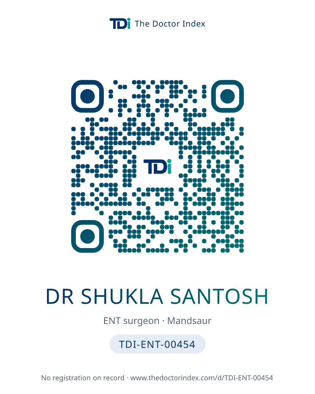 QR card for Dr Shukla Santosh, TDI-ENT-00454