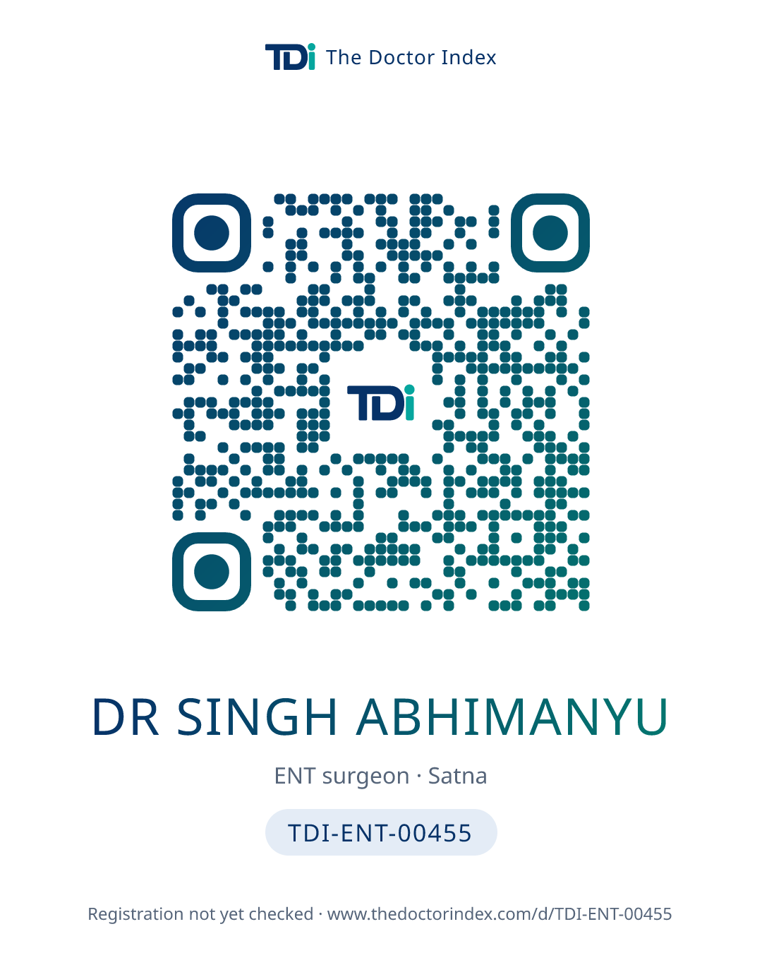 QR card for Dr Singh Abhimanyu, TDI-ENT-00455