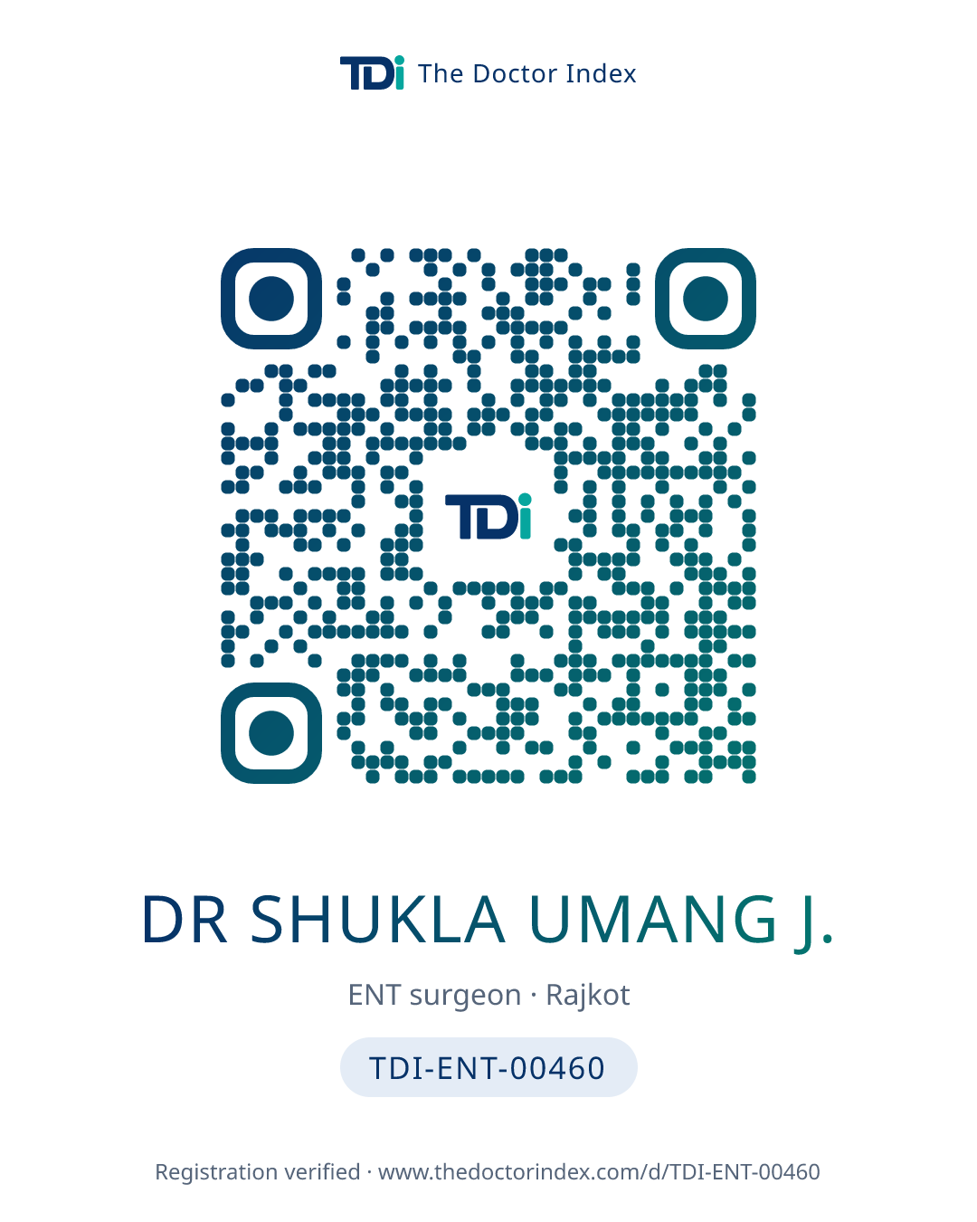 QR card for Dr Shukla Umang J., TDI-ENT-00460
