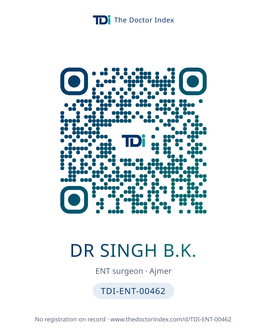 QR card for Dr Singh B.K., TDI-ENT-00462