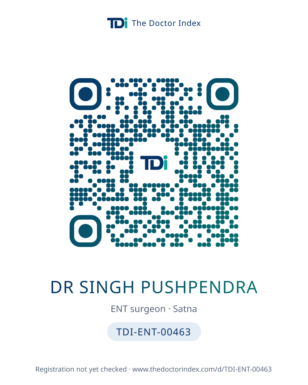 QR card for Dr Singh Pushpendra, TDI-ENT-00463