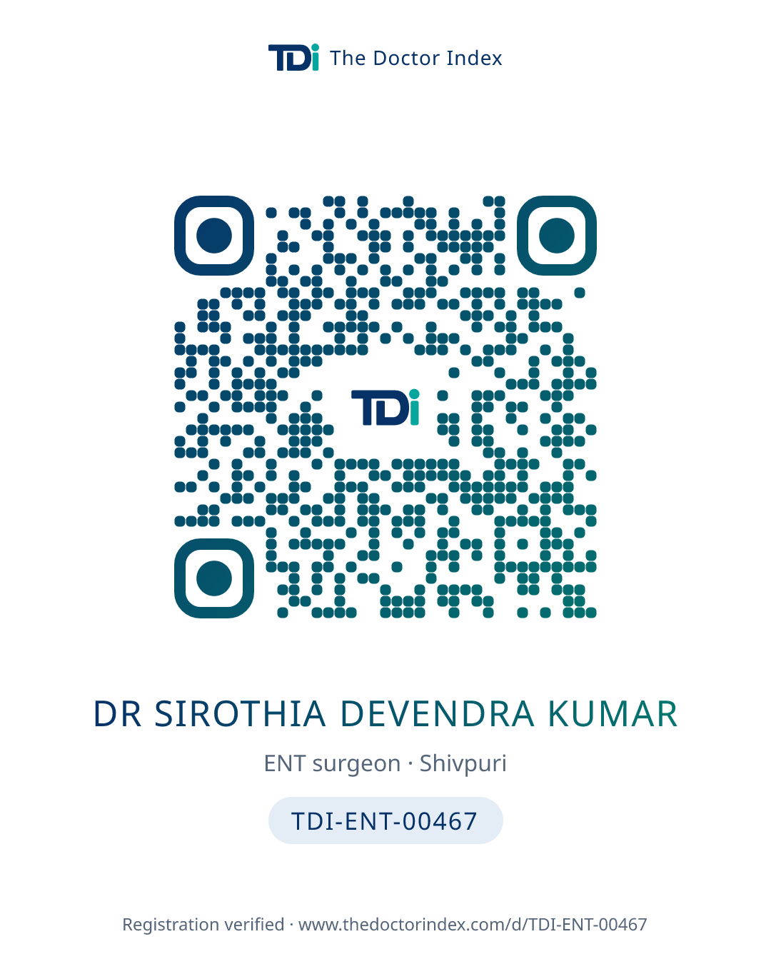QR card for Dr Sirothia Devendra Kumar, TDI-ENT-00467