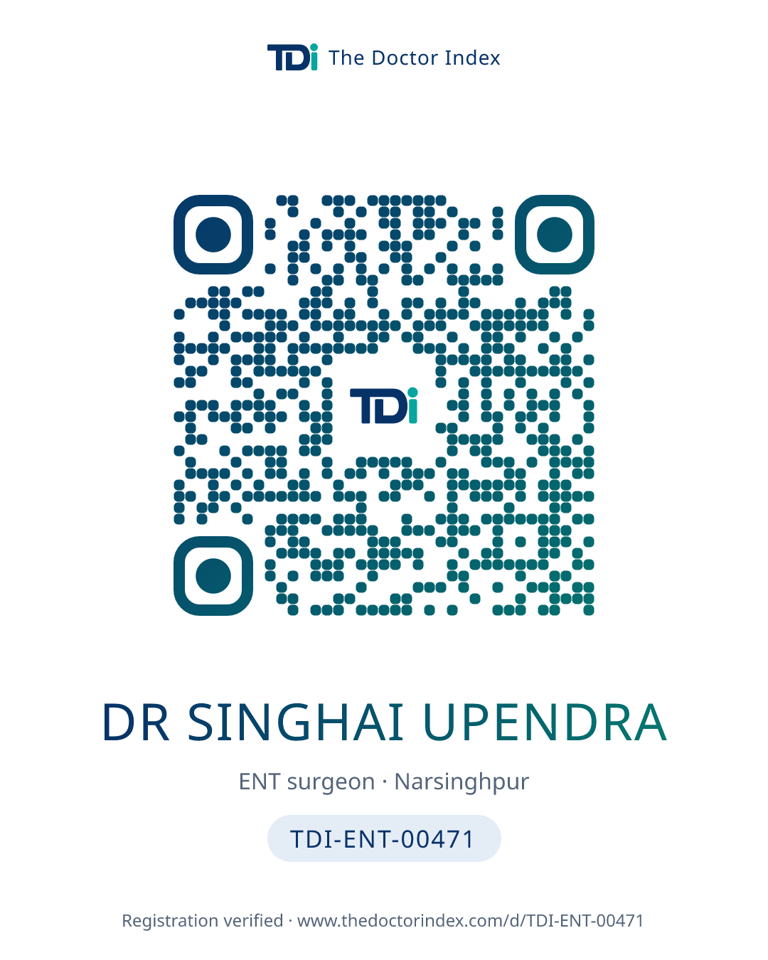 QR card for Dr Singhai Upendra, TDI-ENT-00471