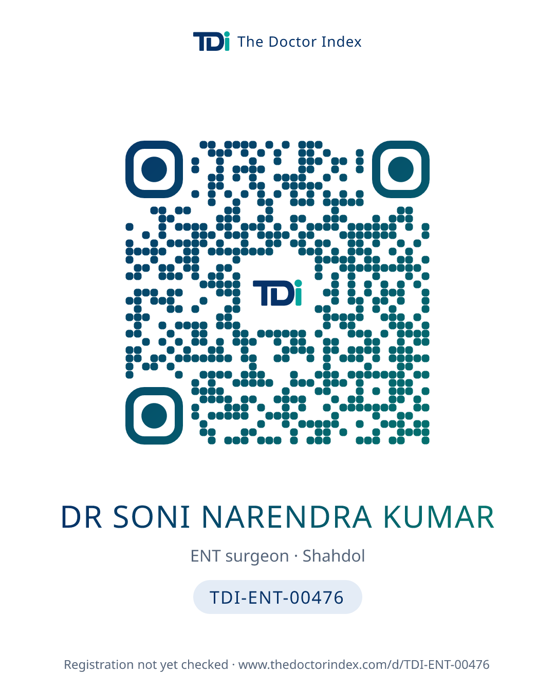QR card for Dr Soni Narendra Kumar, TDI-ENT-00476