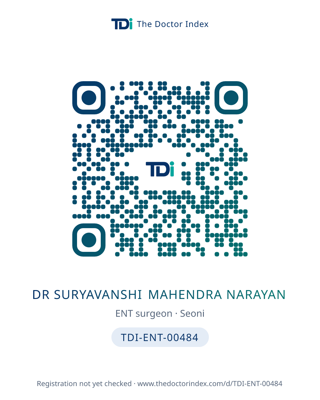 QR card for Dr Suryavanshi Mahendra Narayan, TDI-ENT-00484
