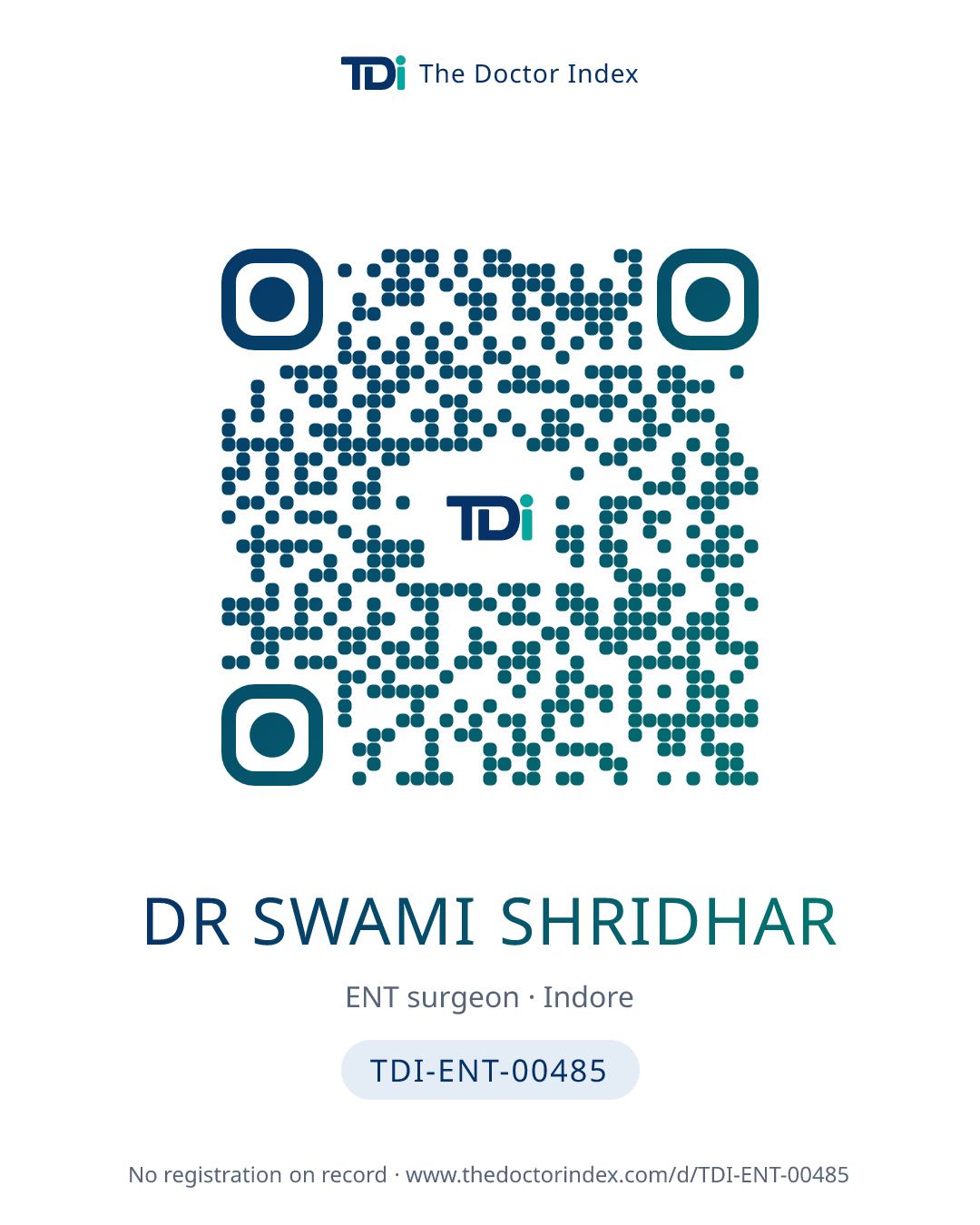 QR card for Dr Swami Shridhar, TDI-ENT-00485