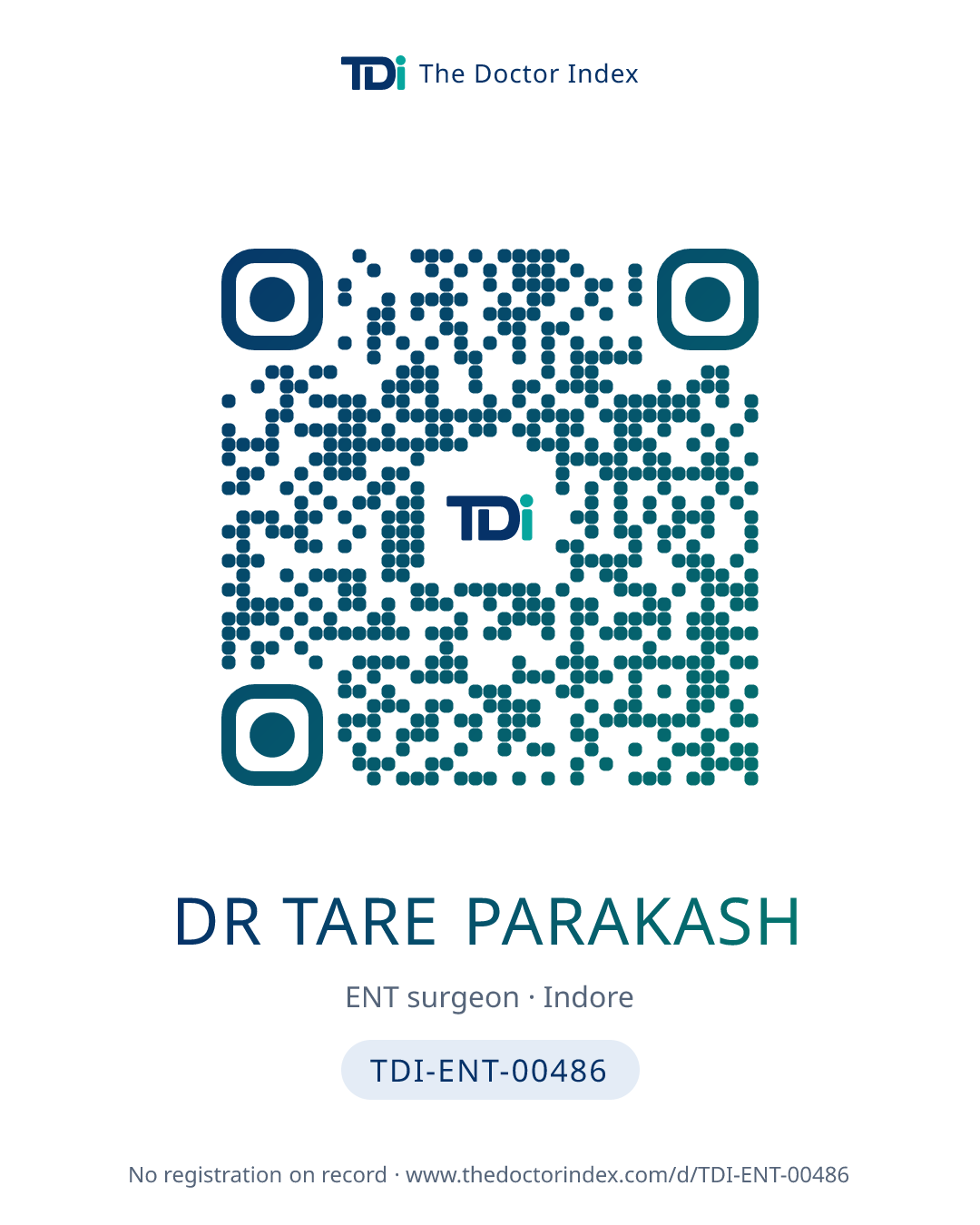 QR card for Dr Tare Parakash, TDI-ENT-00486