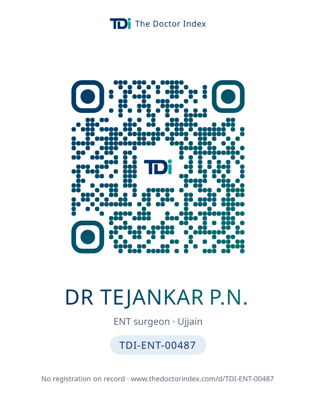 QR card for Dr Tejankar P.N., TDI-ENT-00487
