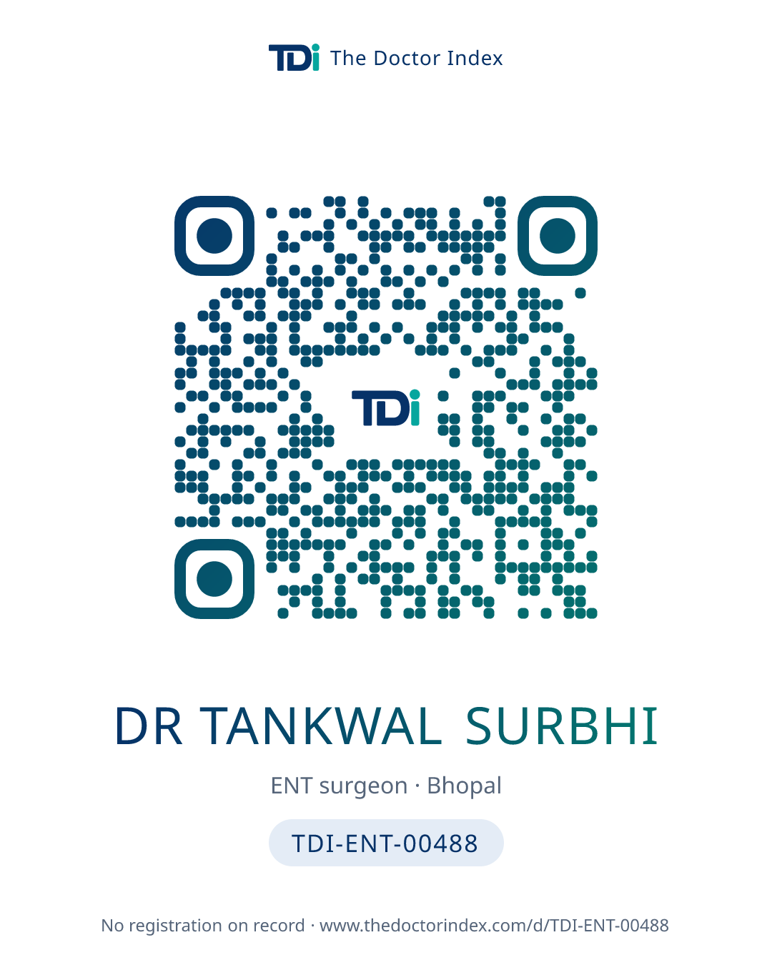 QR card for Dr Tankwal Surbhi, TDI-ENT-00488