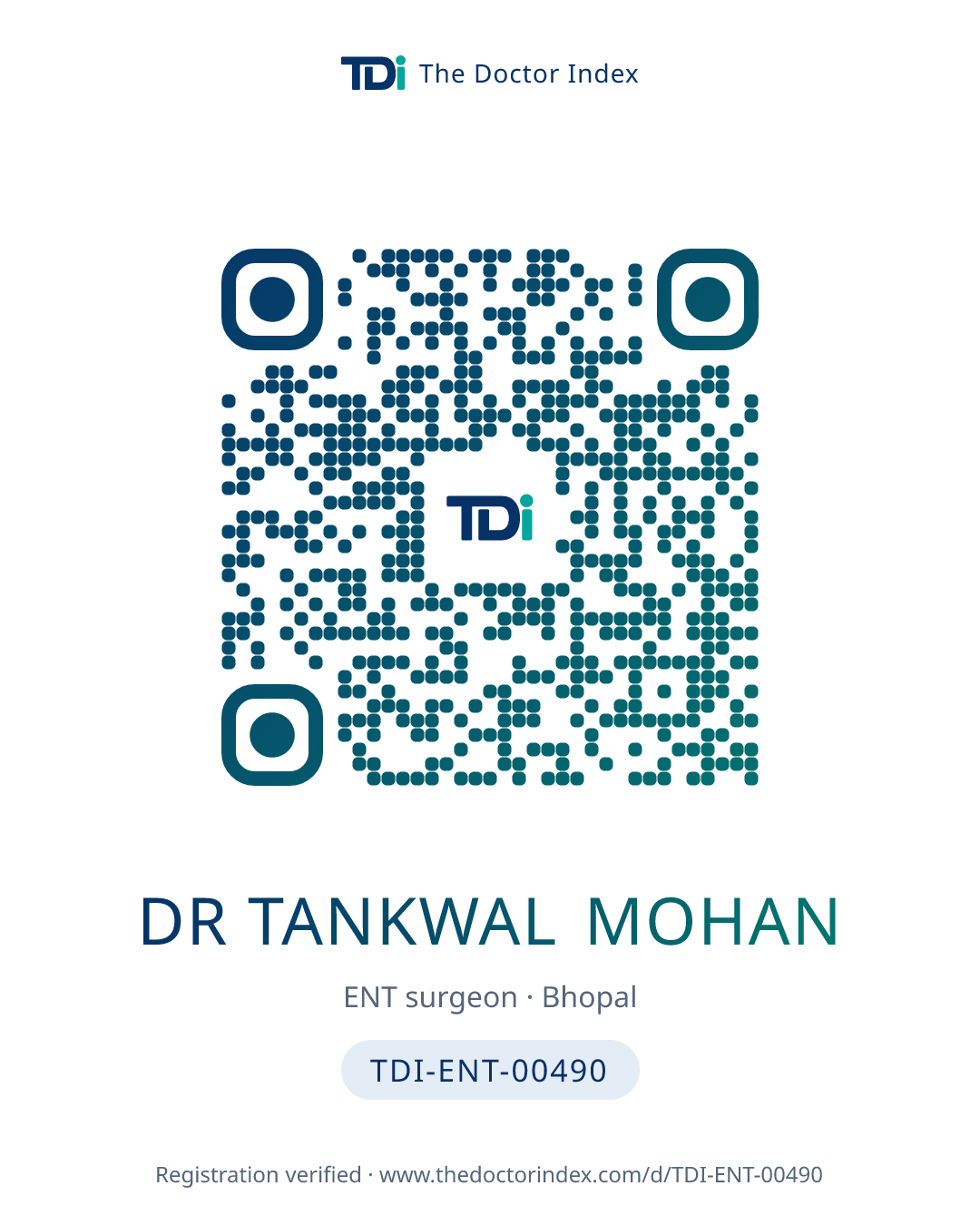 QR card for Dr Tankwal Mohan, TDI-ENT-00490