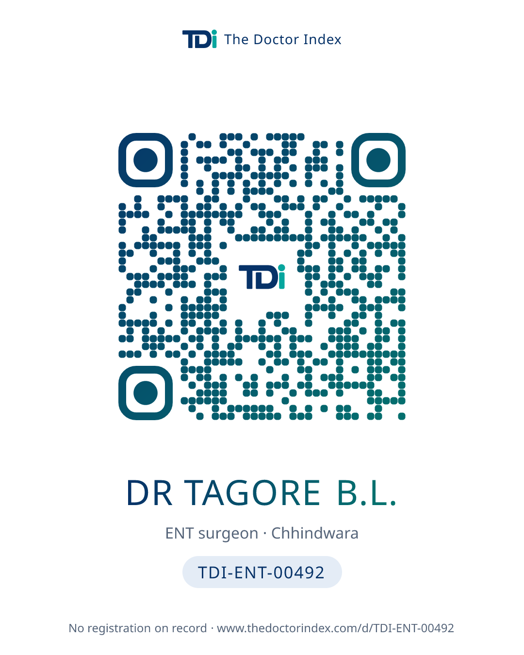 QR card for Dr Tagore B.L., TDI-ENT-00492