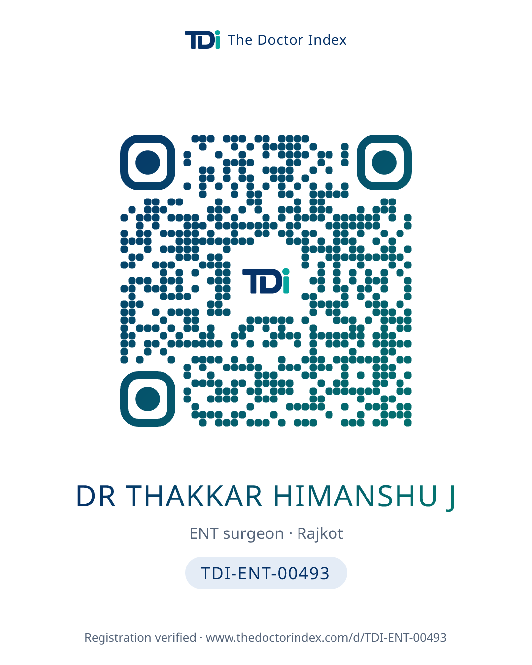 QR card for Dr Thakkar Himanshu J, TDI-ENT-00493