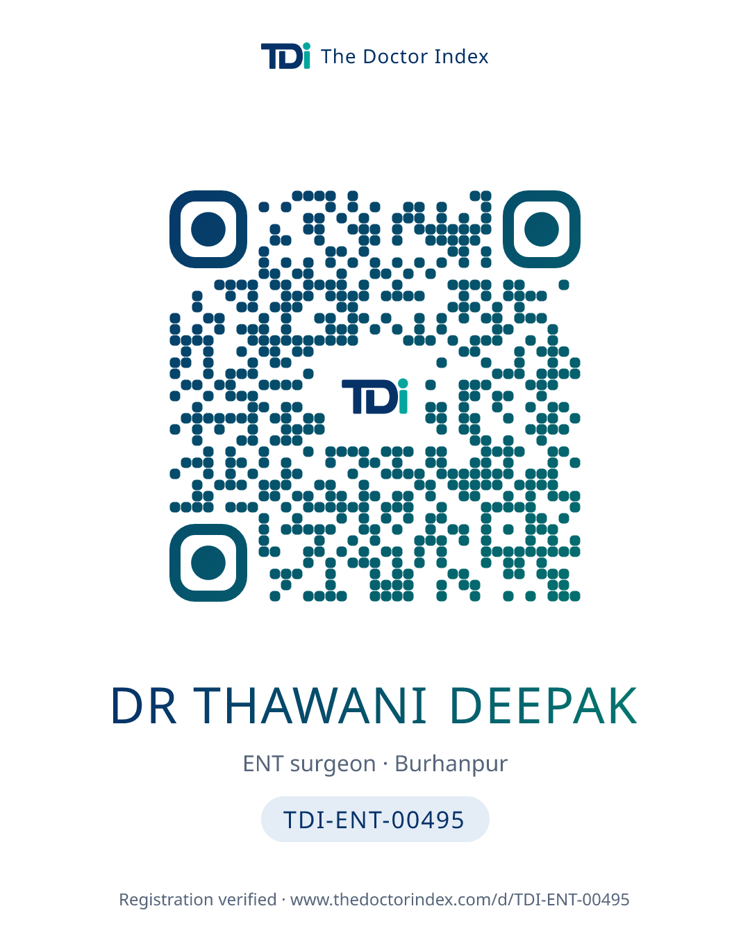 QR card for Dr Thawani Deepak, TDI-ENT-00495
