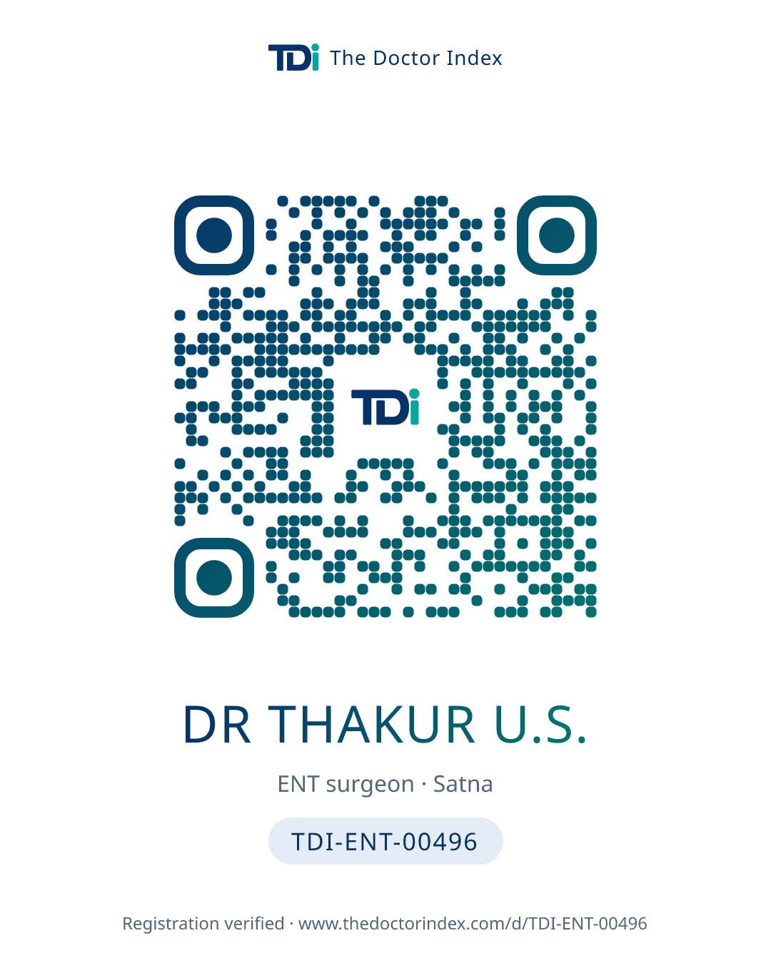 QR card for Dr Thakur U.S., TDI-ENT-00496