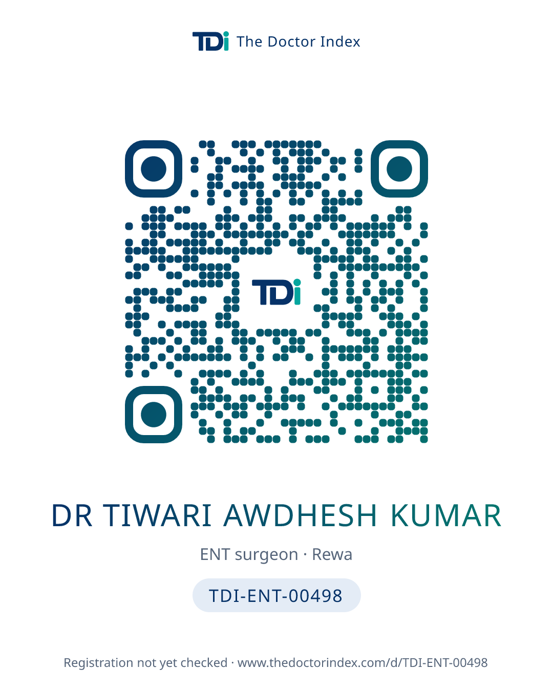 QR card for Dr Tiwari Awdhesh Kumar, TDI-ENT-00498