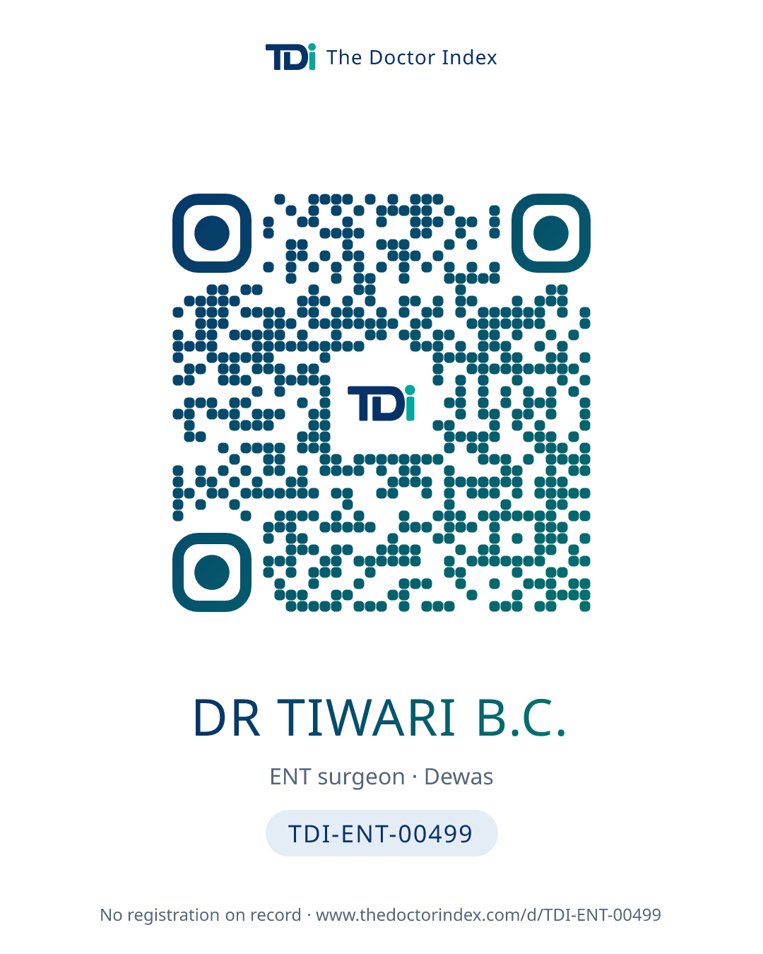 QR card for Dr Tiwari B.C., TDI-ENT-00499