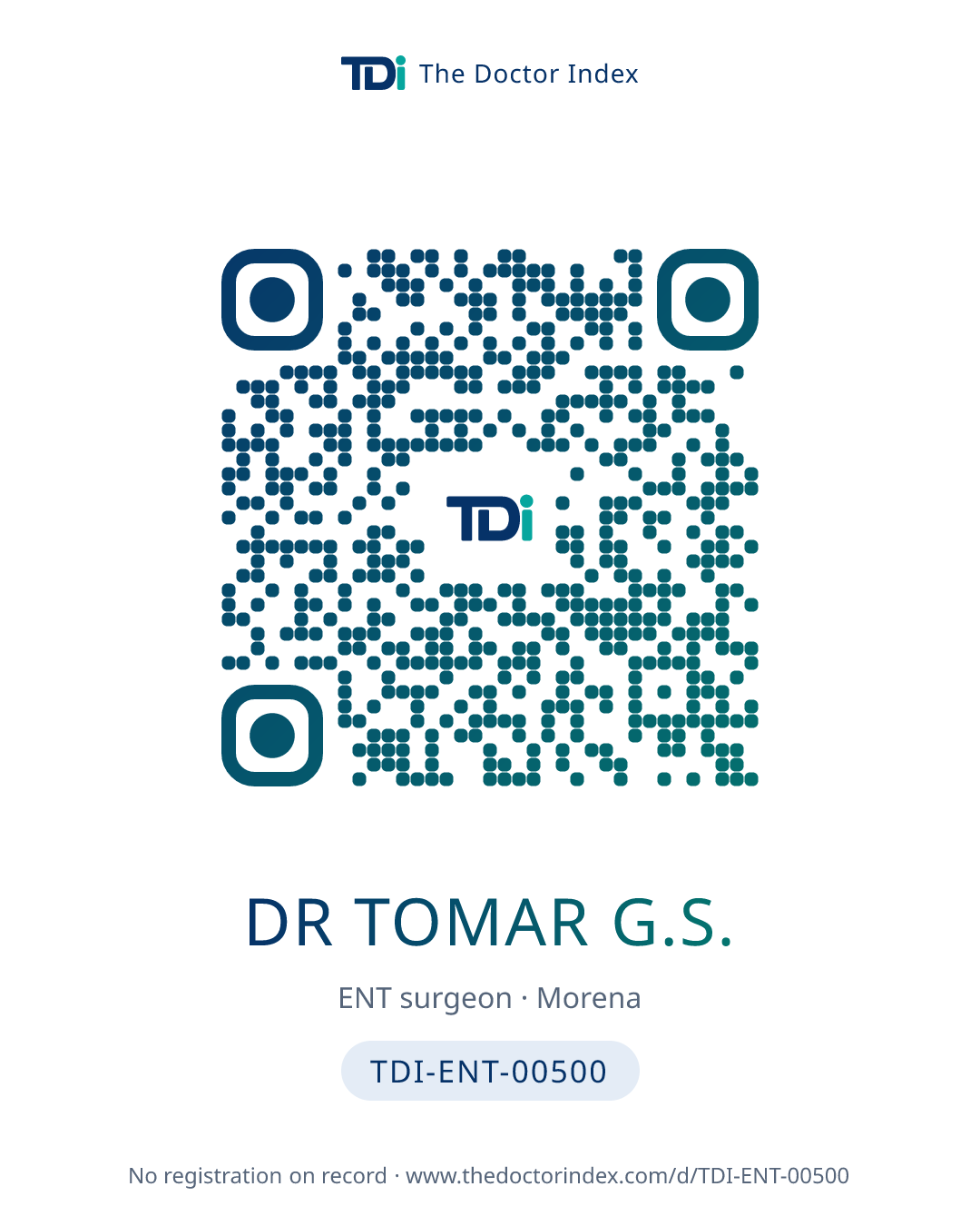 QR card for Dr Tomar G.S., TDI-ENT-00500