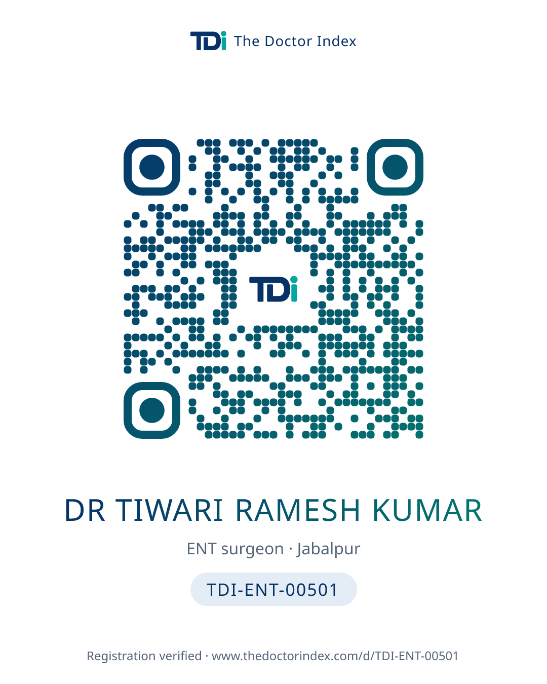 QR card for Dr Tiwari Ramesh Kumar, TDI-ENT-00501