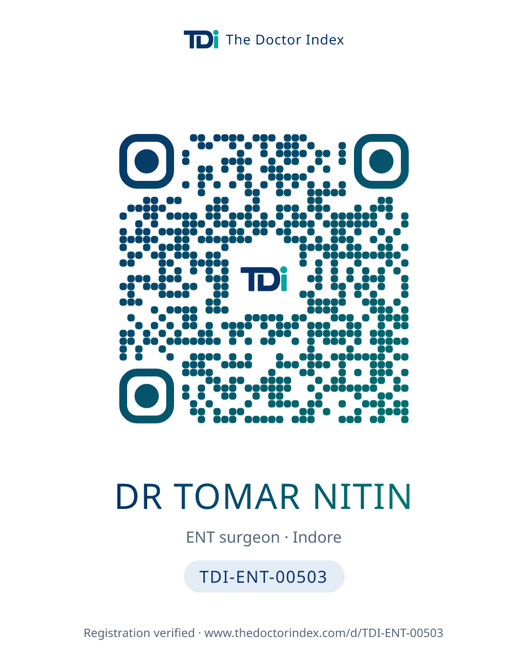 QR card for Dr Tomar Nitin, TDI-ENT-00503