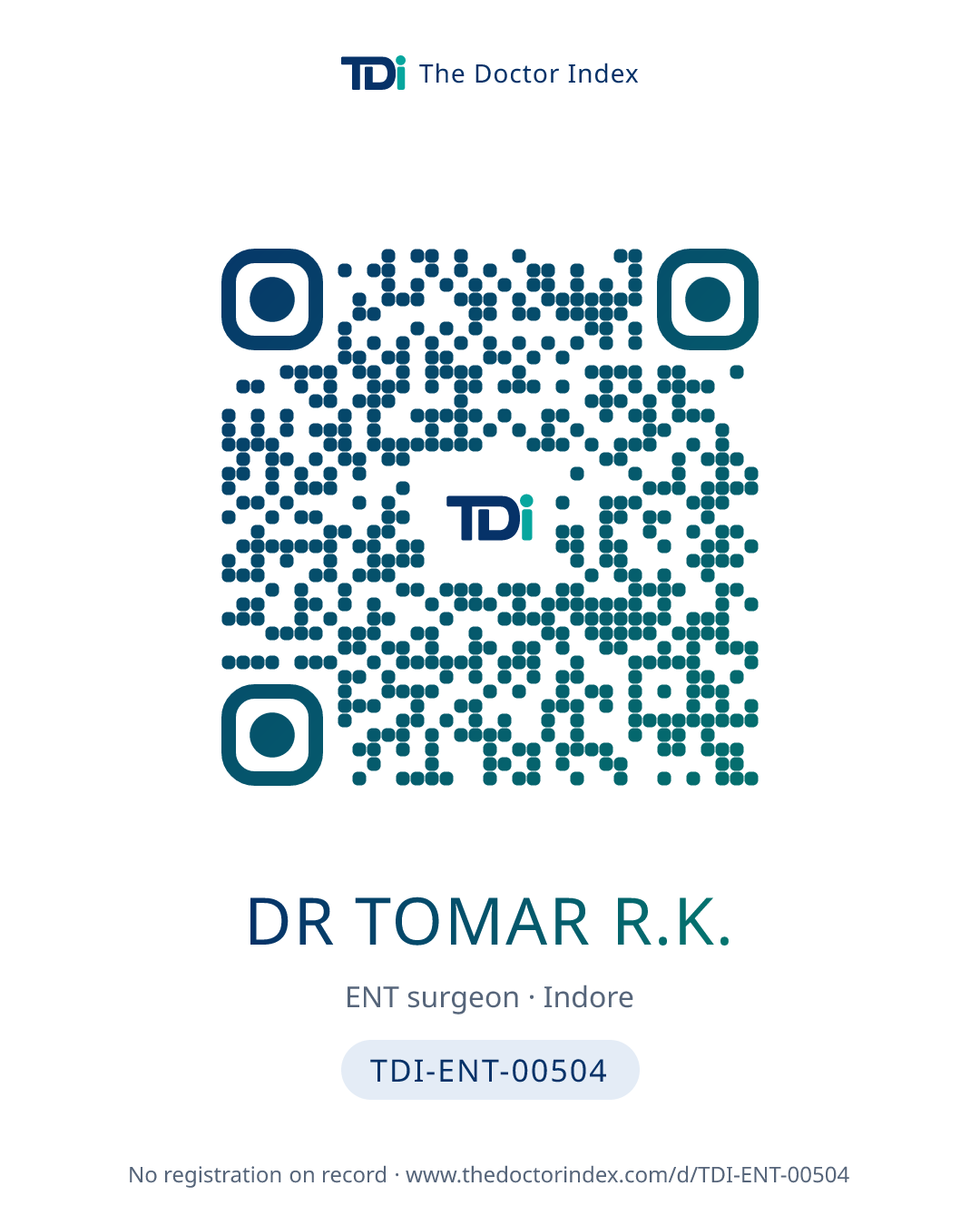 QR card for Dr Tomar R.K., TDI-ENT-00504