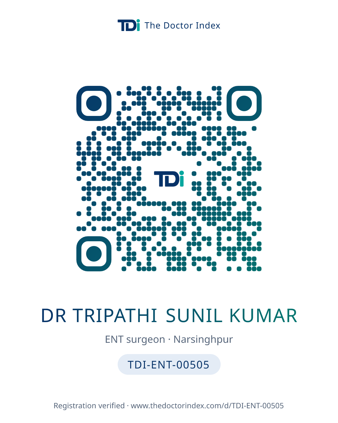 QR card for Dr Tripathi Sunil Kumar, TDI-ENT-00505