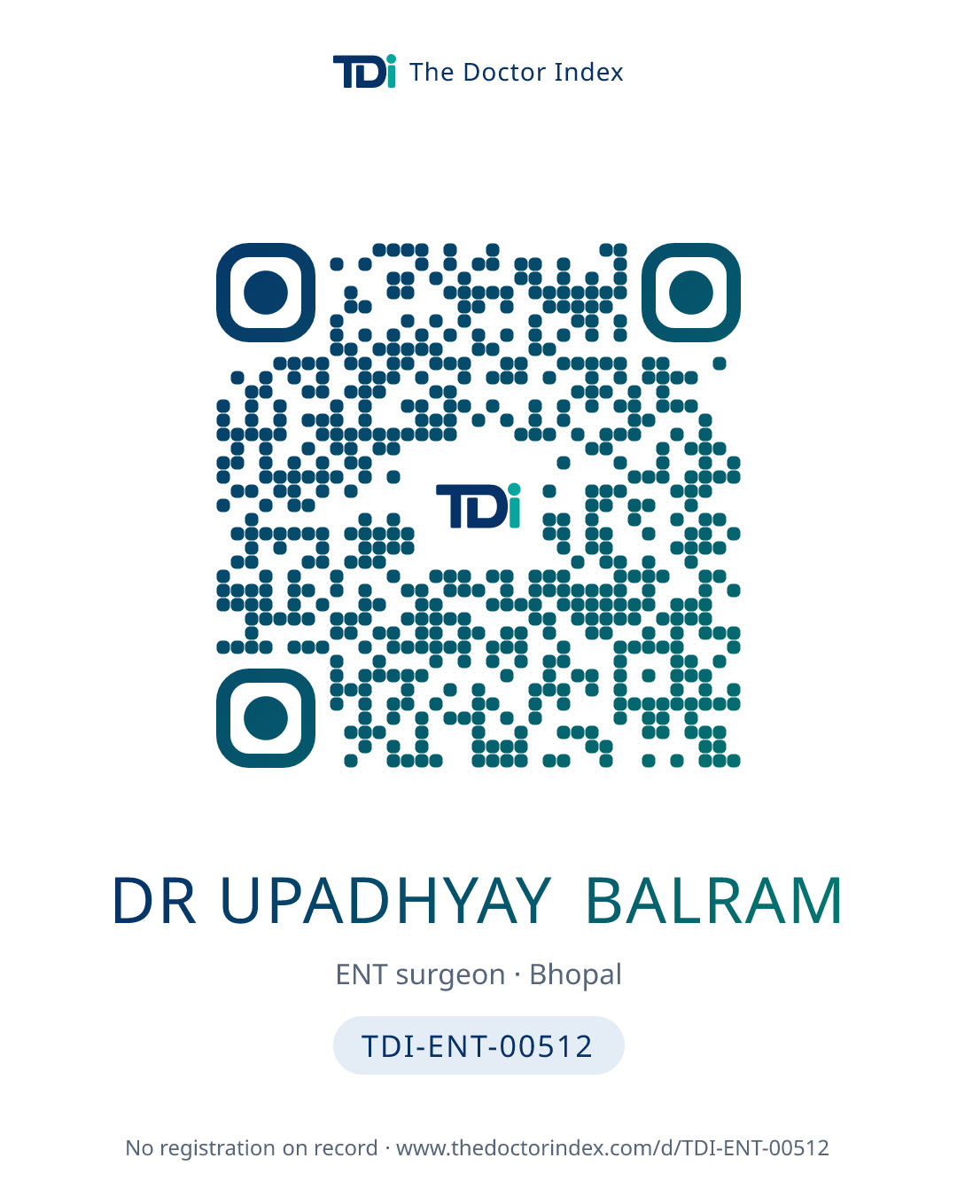 QR card for Dr Upadhyay Balram, TDI-ENT-00512
