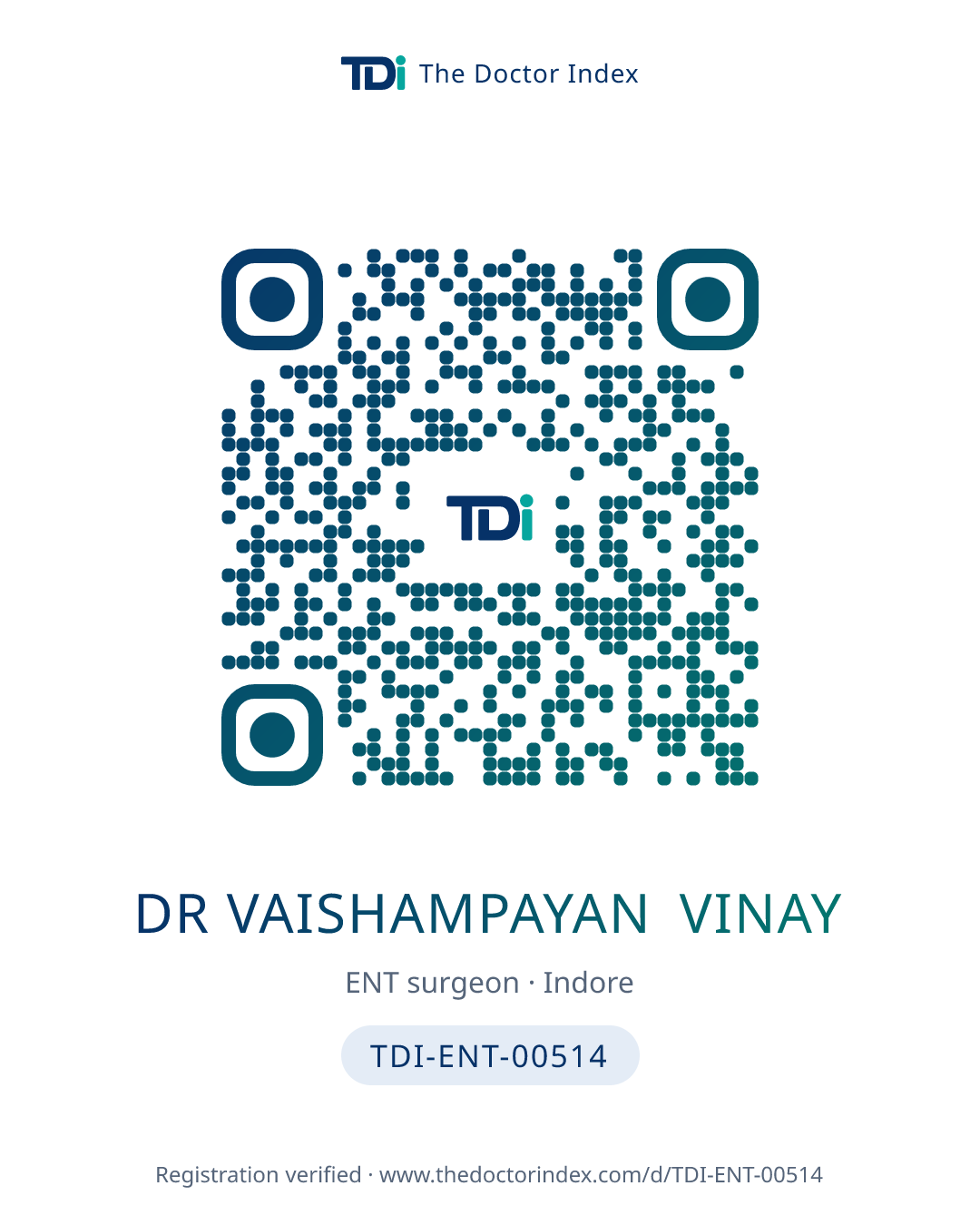 QR card for Dr Vaishampayan Vinay, TDI-ENT-00514
