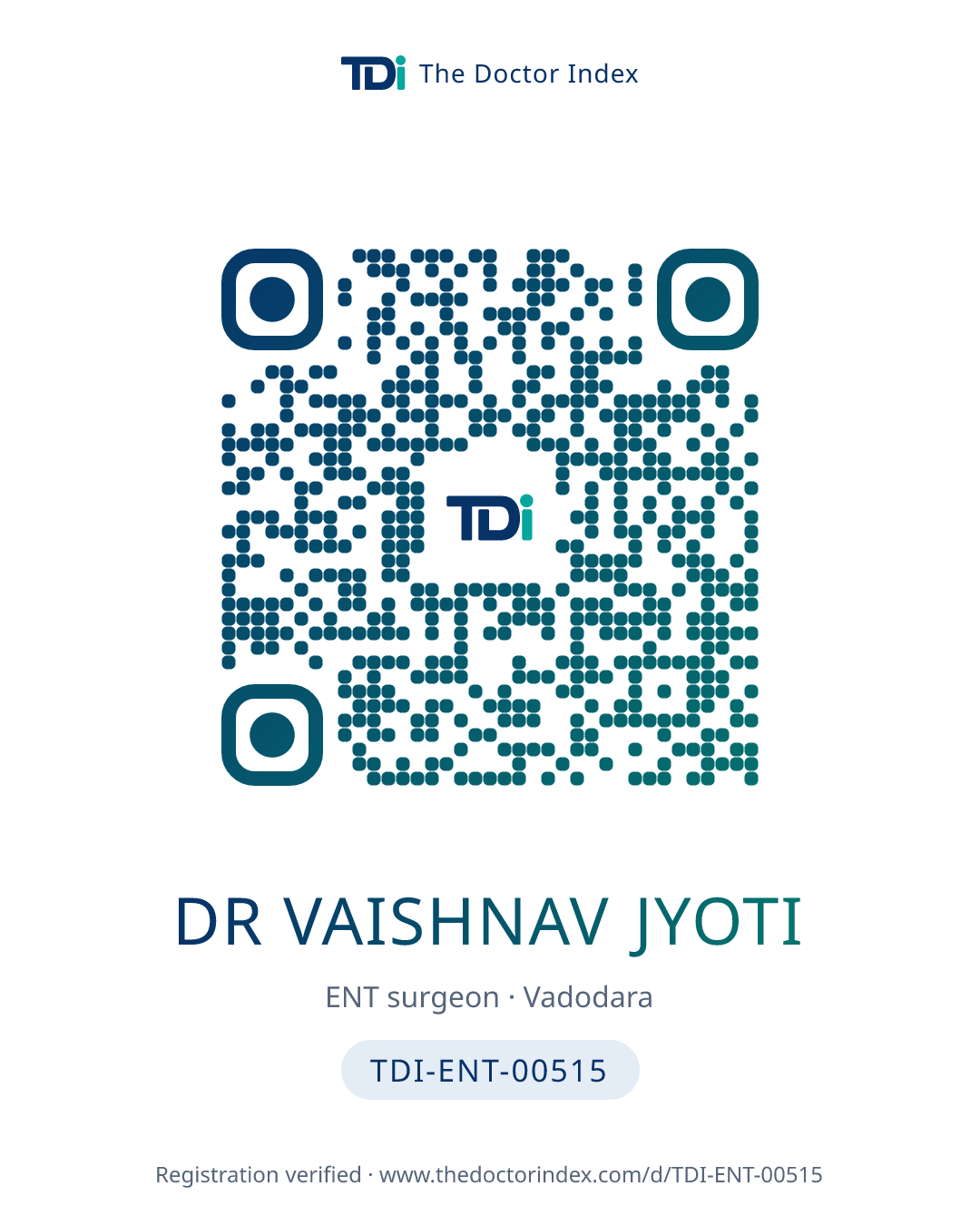 QR card for Dr Vaishnav Jyoti, TDI-ENT-00515