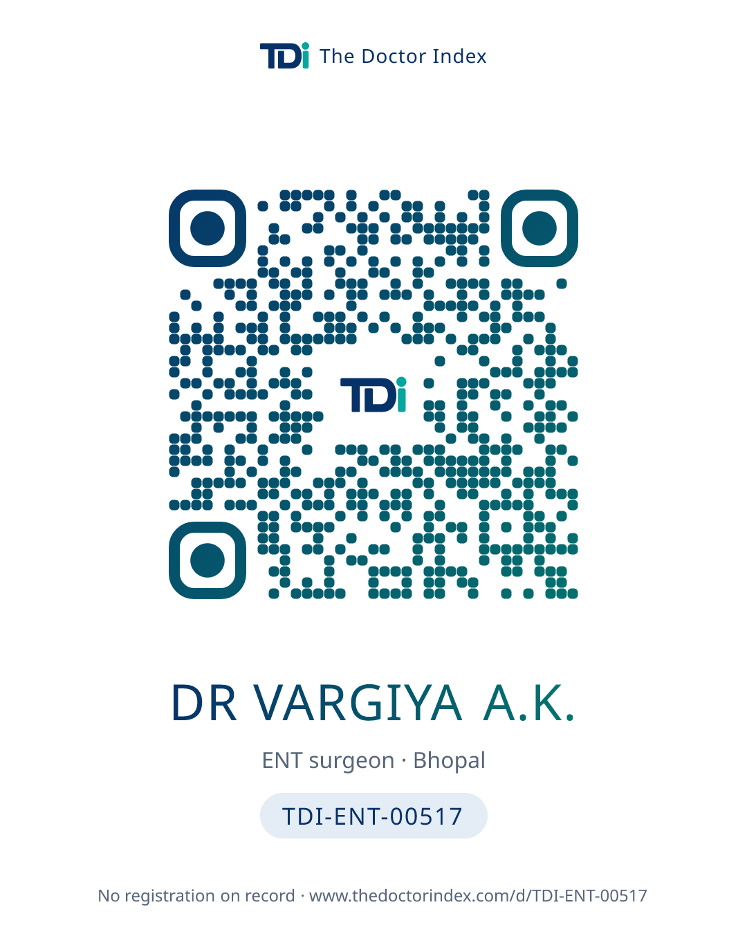 QR card for Dr Vargiya A.K., TDI-ENT-00517