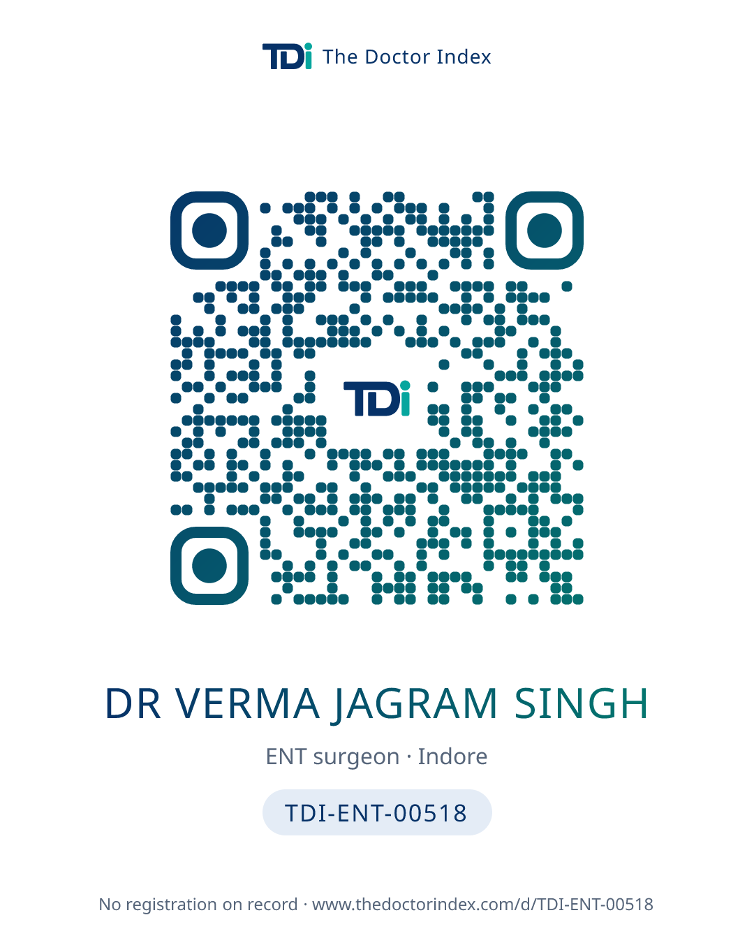 QR card for Dr Verma Jagram Singh, TDI-ENT-00518