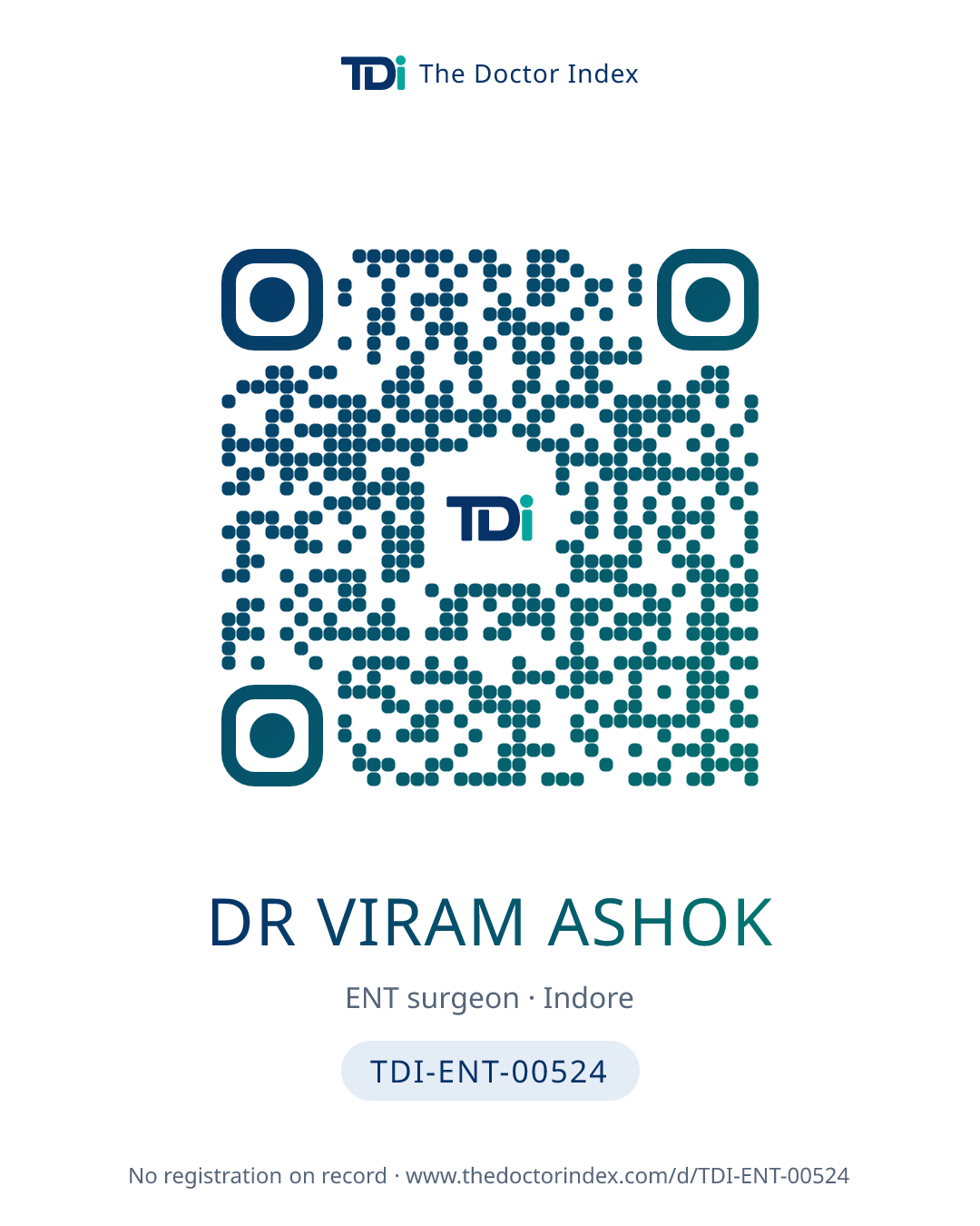 QR card for Dr Viram Ashok, TDI-ENT-00524