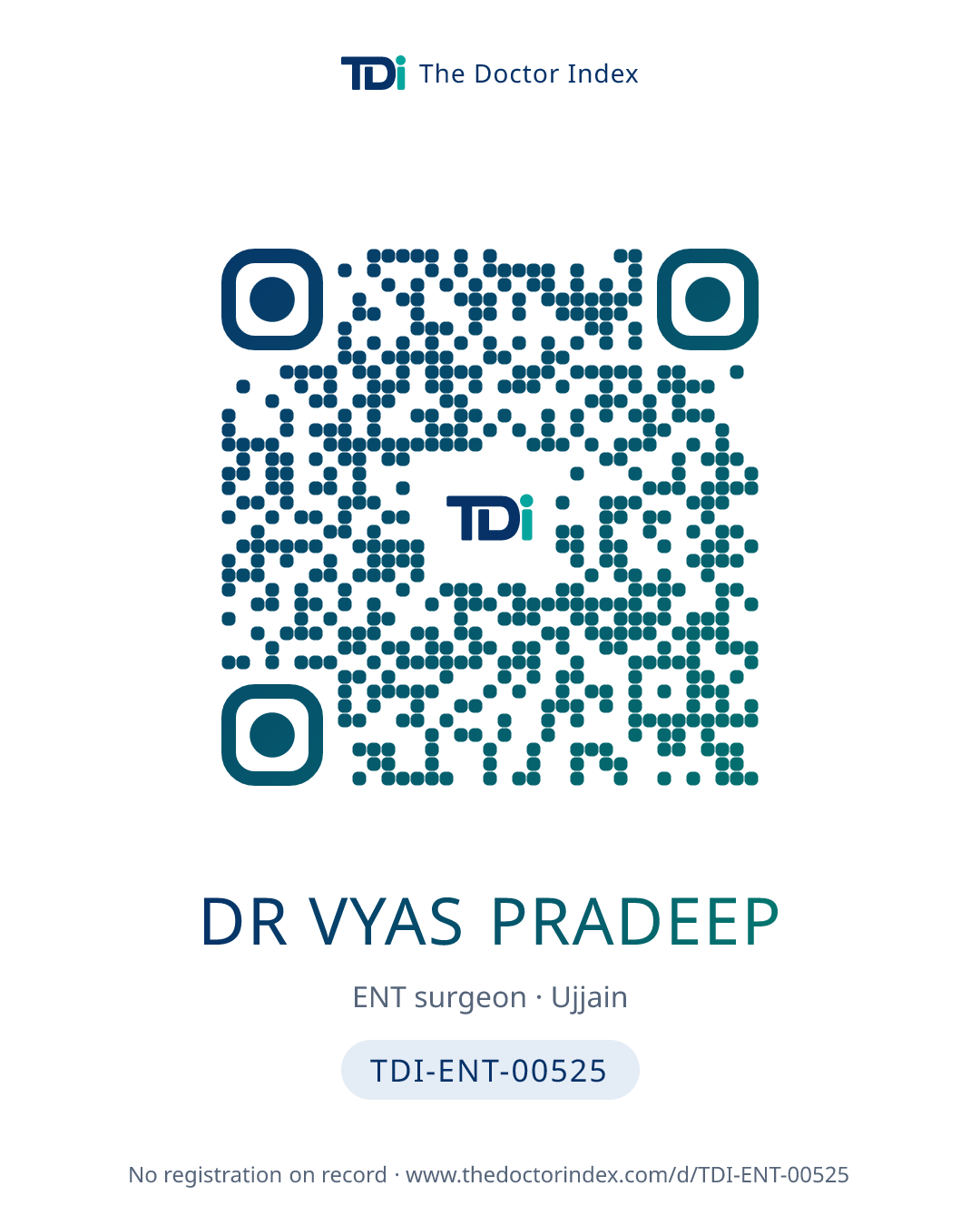 QR card for Dr Vyas Pradeep, TDI-ENT-00525