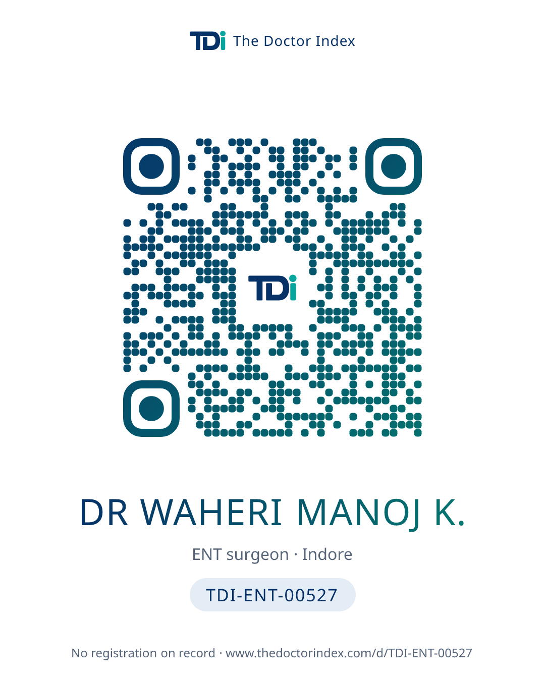 QR card for Dr Waheri Manoj K., TDI-ENT-00527