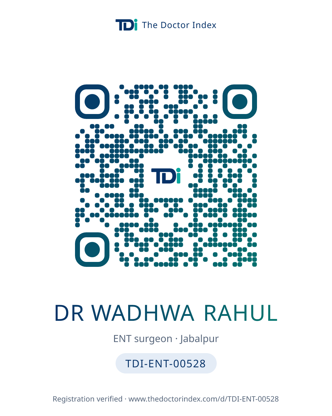 QR card for Dr Wadhwa Rahul, TDI-ENT-00528