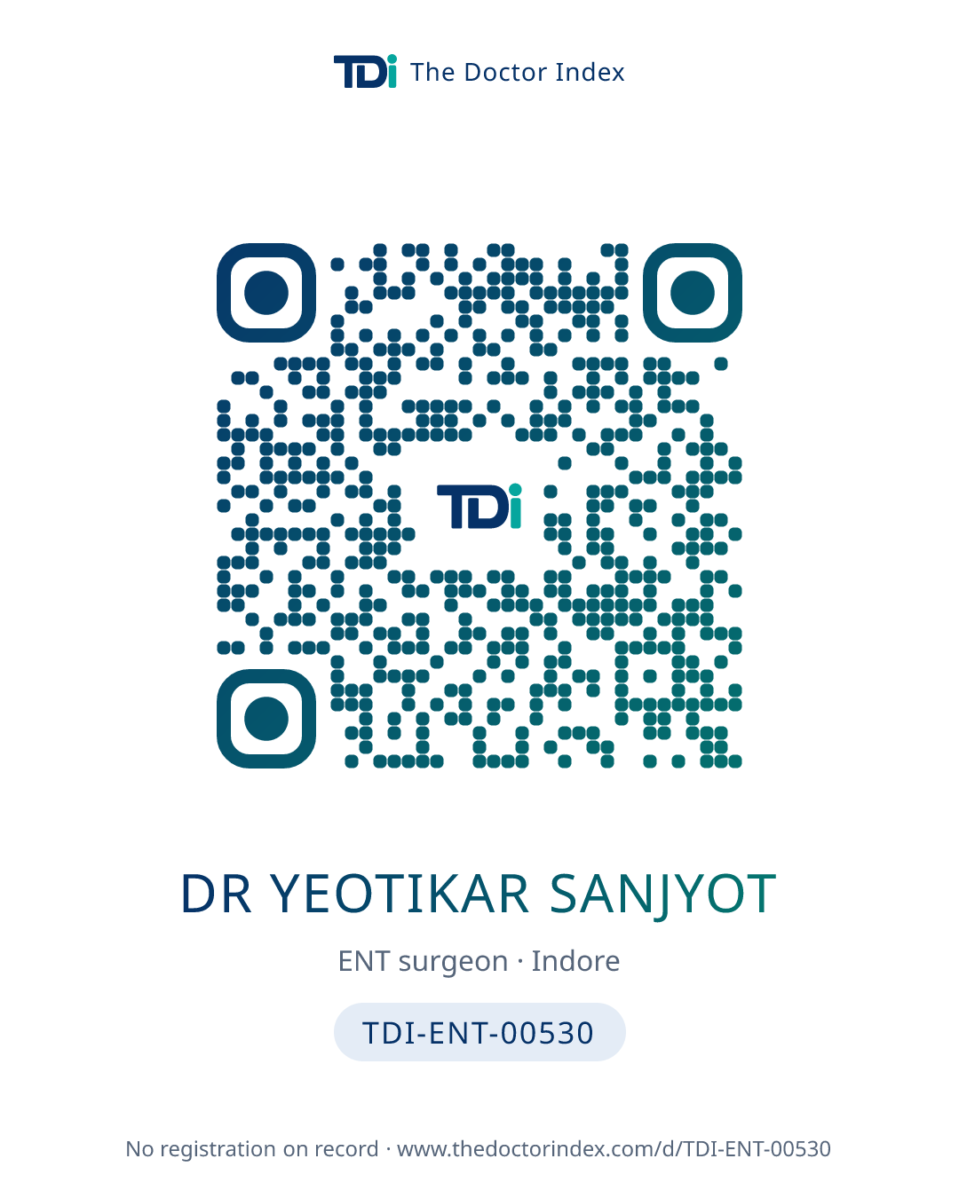 QR card for Dr Yeotikar Sanjyot, TDI-ENT-00530