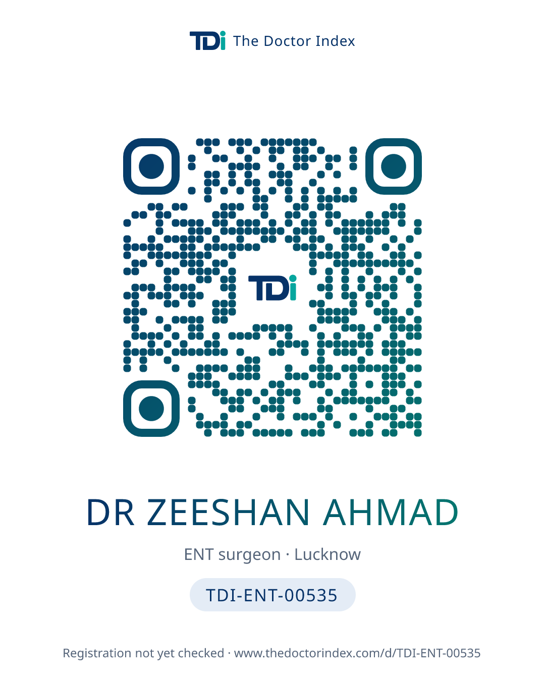 QR card for Dr Zeeshan Ahmad, TDI-ENT-00535