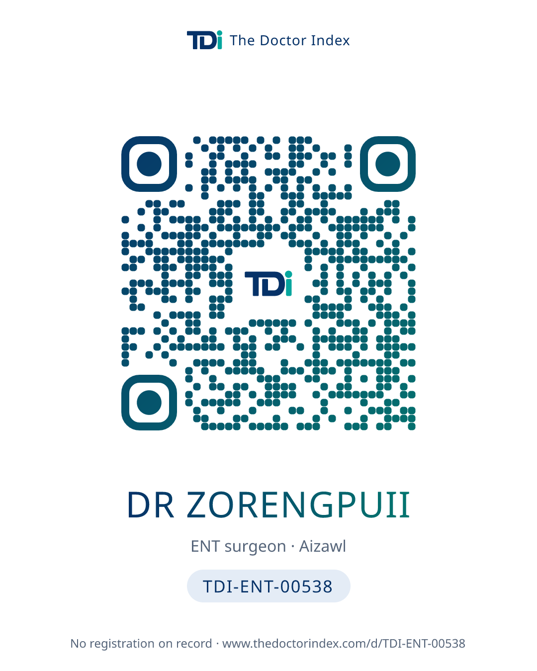 QR card for Dr Zorengpuii, TDI-ENT-00538