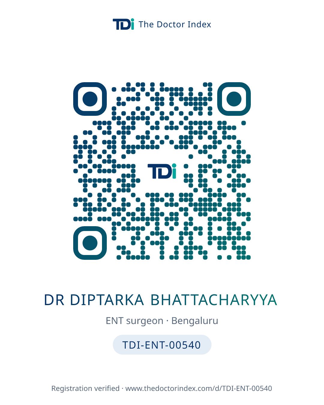 QR card for Dr Diptarka Bhattacharyya, TDI-ENT-00540