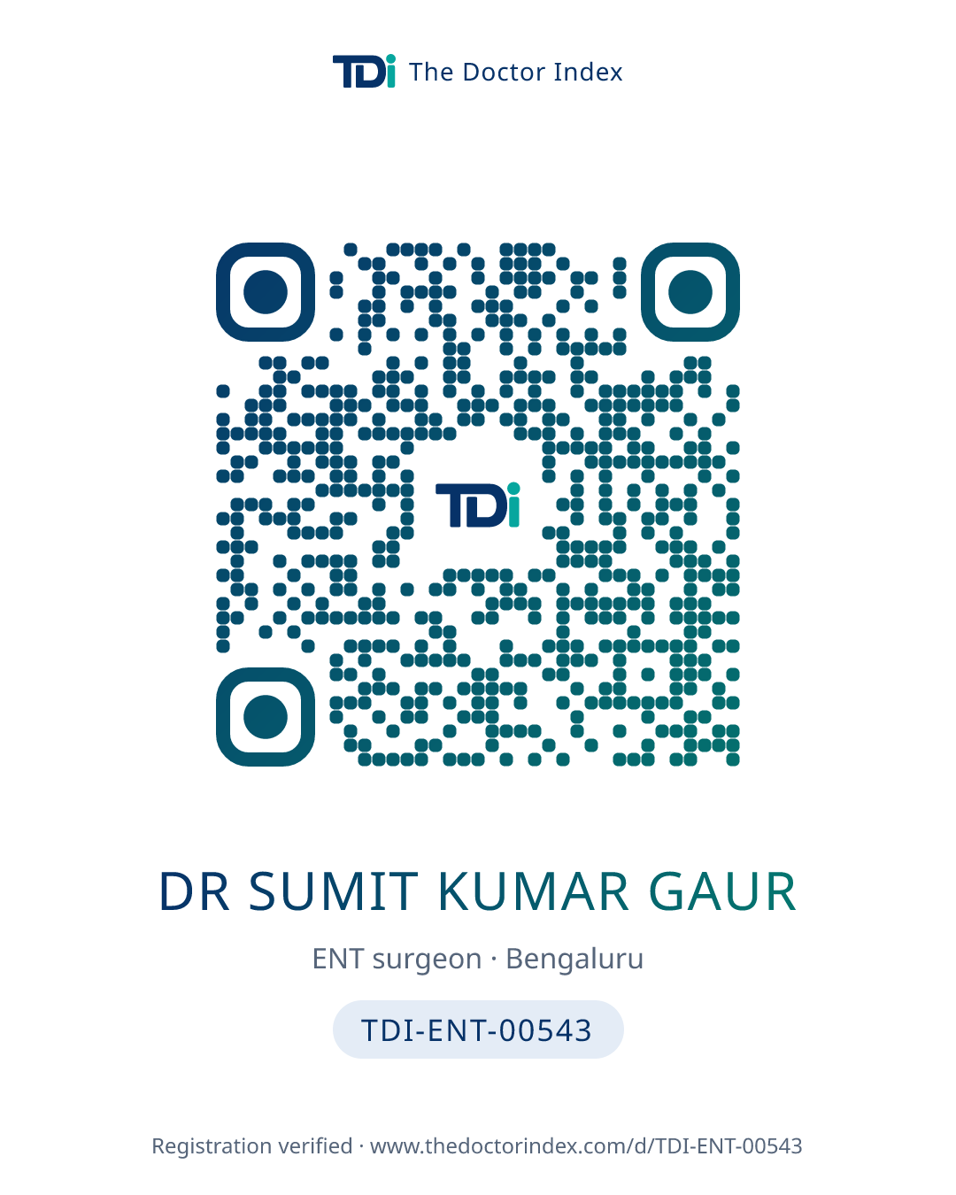 QR card for Dr Sumit Kumar Gaur, TDI-ENT-00543
