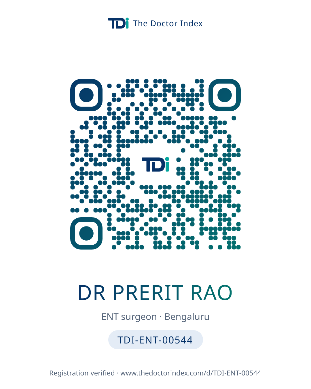QR card for Dr Prerit Rao, TDI-ENT-00544