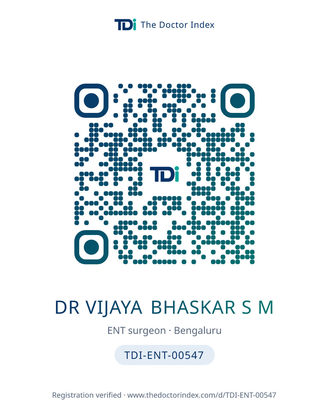 QR card for Dr Vijaya Bhaskar S M, TDI-ENT-00547
