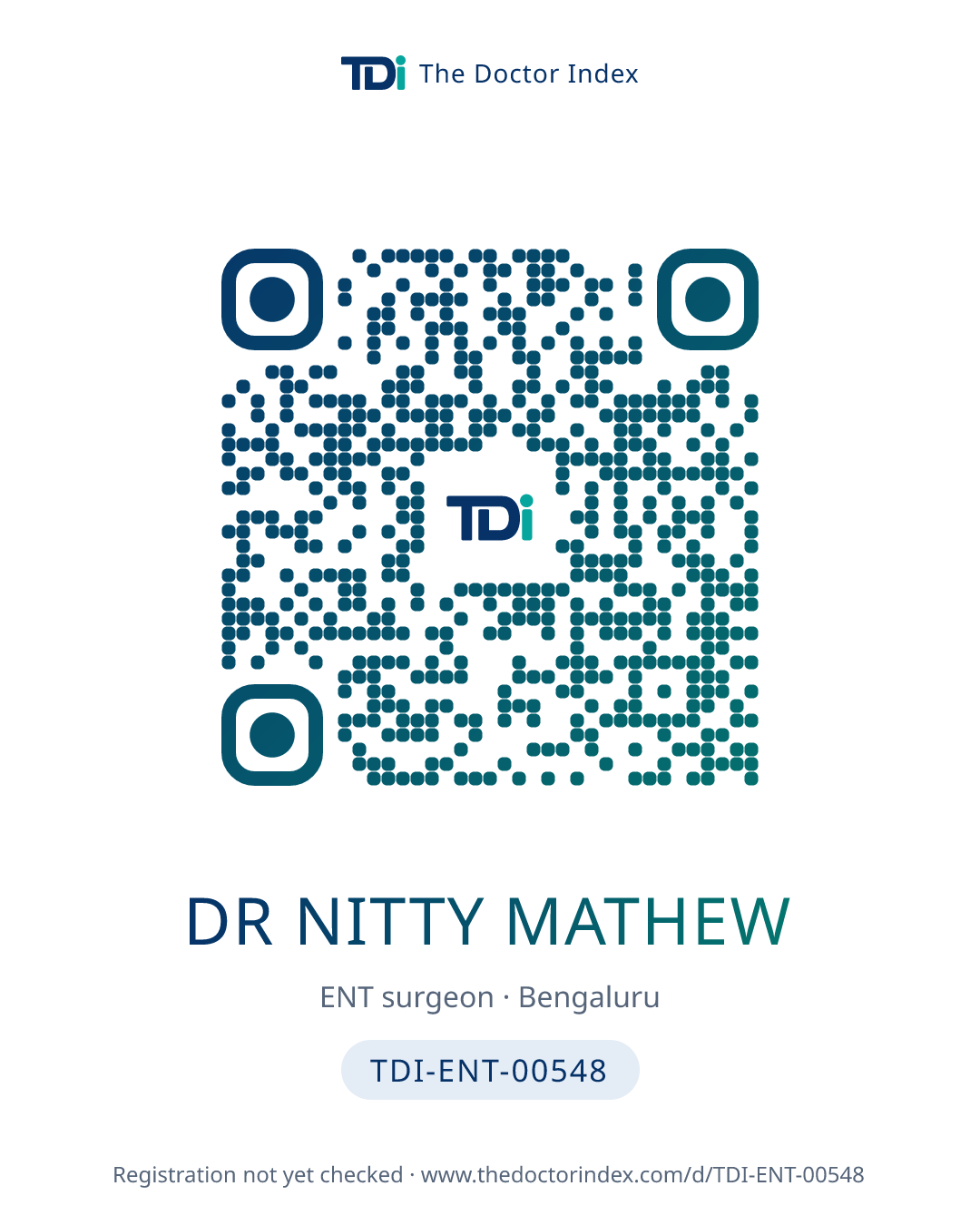 QR card for Dr Nitty Mathew, TDI-ENT-00548