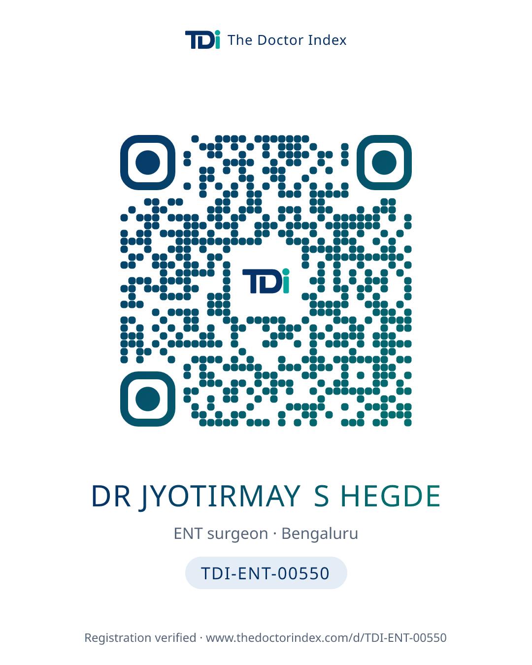 QR card for Dr Jyotirmay S Hegde, TDI-ENT-00550
